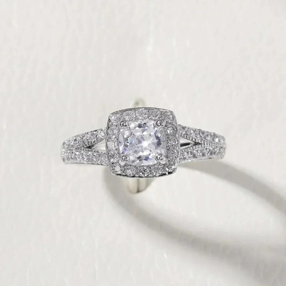 😍NEW LUXURY 14K WHITE GOLD SQUARE GEM DIAMOND ENGAGEMENT RING FOR WOMEN, K774 - Picture 7 of 7